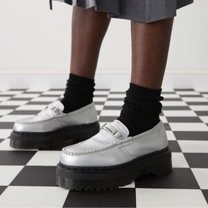 Doc Martens Silver Penton II quad Adrian Metallic Tumble platform loafers NWT